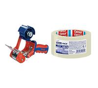 tesa 06400-00001-02 Precintadora de Cintas de Embalaje Comfort, 1 x 66 m x 50 mm + Cinta de embalaje pack fuerte (66 m x 50 mm), transparente