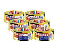 tesa 4169 - Cinta de marcado de suelo de PVC para interior y exterior, 6 unidades, para superficies sensibles y rugosas, 33 m x 5 cm, color negro y amarillo