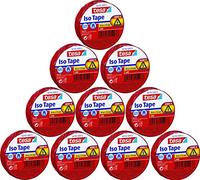 Tesa 56192 ISO Tape - Cinta aislante, 10 m x 15 mm, rojo, 10er Vorteilspack