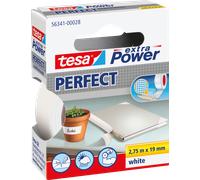 tesa Extra Power Perfect - Cinta de Reparación Reforzada en Tela para Confeccionar, Reparar, Fijar, Reforzar y Etiquetar - Blanco - 2.75 m x 19 mm