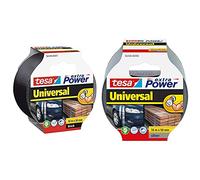tesa 56348-00000-06 Cinta Adhesiva, 10 M X 50 Mm, Gris + 56348-00001-05 Cinta Americana Extra Power Universal 10M X 50Mm Negra