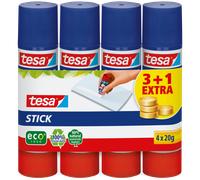 tesa Stick Pegamento en Barra ecoLogo, Barra de Pegamento sin Olor para Papel y Cartón, Sin Disolventes y Amigable con el Medio Ambiente, 4 x 20 g
