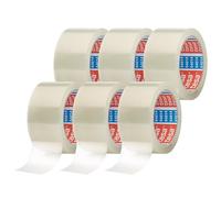 tesa 64014 Cinta de embalaje PP - Transparente - 6 rollos - 66 m x 50 mm | Cinta de embalaje para paquetes ligeros - Resiste los rayos UV, la temperatura y el envejecimiento