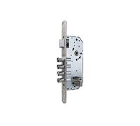 Tesa Assa Abloy Cerradura de seguridad monopunto R100B de 4 bulones de cierre y picaporte, cilindro T60 de 60mm, frente redondeado, entrada de 50mm, escudo E300L, acabado acero cromado
