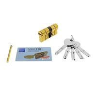 Tesa Assa Abloy, T75D3030L, Cilindro de Alta Seguridad, T70 DS, Doble Embrague, Leva Larga, Llave - Llave, Latonado, 30 x 30 mm