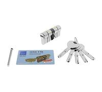 Tesa Assa Abloy, T75D4050N, Cilindro de Alta Seguridad, T70 DS, Doble Embrague, Leva Larga, Llave - Llave, Niquelado, 40 x 50 mm
