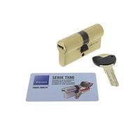 Tesa Assa Abloy, TX853535L, Cilindro de Alta Seguridad, TX80, Doble Embrague, Leva Larga, Llave - Llave, Latonado, 35 x 35 mm