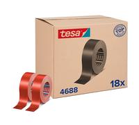 tesa Band 4688 - Cinta de tela estándar en paquete de 18 unidades, cinta de reparación de malla para aplicaciones de interior, resistente al agua, color rojo, 18 rollos de 50 m x 50 mm