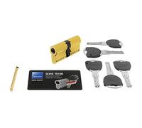TESA Cilindro de Alta Seguridad TK100, 40 x 60 mm, Latonado, Llave-Llave, Incluye 5 Llaves, para Puerta de Entrada