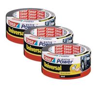 tesa Cinta Adhesiva Universal Extra Power - Celo Adhesivo con Fijación Extra Fuerte - Cinta Multiusos Versátil para Reparaciones, Fijación, Sellado y Más - Negro - 3 Rollo - 25 m x 50 mm