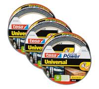 tesa Cinta Adhesiva Universal Extra Power - Celo Adhesivo con Fijación Extra Fuerte - Cinta Multiusos Versátil para Reparaciones, Fijación, Sellado y Más - Negro - 3 Rollo - 10 m x 50 mm