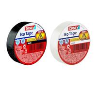 tesa Cinta aislante - Cinta aislante autoadhesiva, resistente al calor - Para aislar, reparar y agrupar - 2 x 10m - 1x negro - 1x blanco