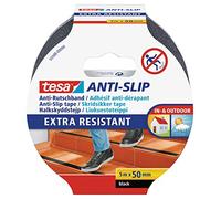 tesa Cinta antideslizante - 5 m x 50 mm - Negra | Cinta antideslizante para interiores y exteriores - Para escaleras, escaleras de mano y suelos lisos - Robusta y adherente