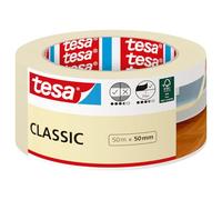 tesa Cinta de Carrocero CLASSIC - Cinta de Enmascarar para Trabajos de Pintura - Sin Disolventes, Removible sin dejar Residuos - 50 m x 50 mm, Blanco