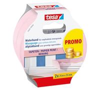 tesa Cinta de Carrocero PAPEL PINTADO - Cinta de Enmascarar Fina - Para un Enmascaramiento Preciso - Adecuada para Superficies Interiores Sensibles - 2x 25 m x 25 mm