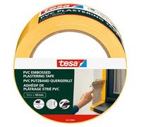 tesa Cinta de Enlucido PVC - Cinta de Carrocero con Refuerzo de PVC de Alta Calidad - Rasgable a Mano - Para la Protección al Enlucir en Exteriores - 33 m x 50 mm - Amarillo