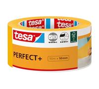 tesa Cinta de Pintar Perfect+ - Cinta de Carrocero de Papel tipo Washi Fino - Trabajos de Pintura y Enmascarado de Precisión - Uso en Interiores - 50 m x 50 mm, Amarillo