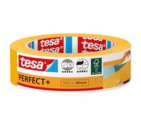 tesa Cinta de Pintar Perfect+ - Cinta de Carrocero de Papel tipo Washi Fino - Trabajos de Pintura y Enmascarado de Precisión - Uso en Interiores - 50 m x 30 mm, Amarillo