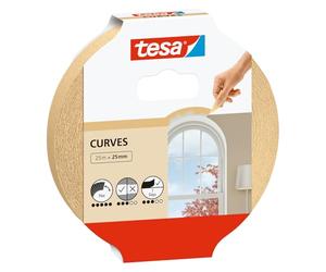 tesa Cinta de Pintor CURVAS - Cinta de Carrocero con Base Crepé Extra Fuerte para Enmascarar Curvas y Formas Irregulares - Superficies Rugosas y Lisas - 25 m x 25 mm