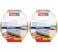 tesa Cinta para Moquetas Removible Sin Dejar Residuos - Cinta Doble Cara para Fijar Alfombras y PVC - Adhesivo Textil Reforzado para Evitar Deslizamiento de Alfombras, 10 m x 50 mm, Blanco