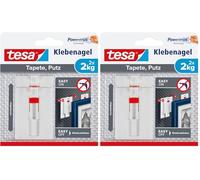 tesa Clavo Adhesivo Ajustable para Paredes Pintadas y Yeso 2 kg - Colgador con Altura Ajustable Sin Perforaciones - Paquete con 2 Clavos Adhesivos y 6 Tiras (Paquete de 2)