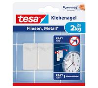tesa Clavo adhesivo para azulejos y metal 2 kg | Clavos de pared para superficies lisas y sólidas en baño y cocina - 2 kg de fuerza de sujeción, sin taladrar