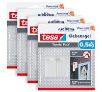 tesa Clavos adhesivos para papel pintado y enlucido - 0,5 kg - 4 x 2 uds. | Pack de 4 clavos autoadhesivos para superficies delicadas - 0,5 kg por clavo - sin taladrar - sin dejar marcas