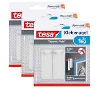 tesa Clavos adhesivos para papel pintado y enlucido - 1 kg - 3 x 2 uds. | Pack de 3 clavos autoadhesivos para superficies delicadas - 1 kg por clavo - sin taladrar - sin dejar marcas