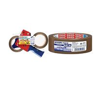 tesa Dispensador de Cintas de Embalaje y tesapack Fuerte en Set, 2 Cintas para Embalajes con 1 Dispensador, Marrón, 66 m x 50 mm + Cinta de embalaje pack fuerte (66 m x 50 mm) color marrón