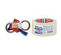 tesa Dispensador de Cintas de Embalaje y tesapack Fuerte en Set + Cinta de embalaje pack fuerte (66 m x 50 mm), transparente