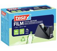 tesa DISPENSADOR DE ESCRITORIO ECONOMY RECYCLED - carcasa de plástico 100% reciclado, dispensador de mesa con 1 rollo tesafilm CRYSTAL RECYCLED 10 m x 19 mm