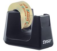 tesa Easy Cut Smart + Tesafilm transparente - Robusto dispensador con función antideslizante en negro y película adhesiva transparente, 1 rollo