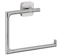tesa ESTEETIC Toallero de anilla - 185 x 154 x 45 mm | Toallero de anilla cuadrado sin taladrar - Acabado de acero inoxidable - Adhesivo incluido