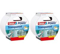 tesa Extra Power Clear Duct Tape Cinta Impermeable de Reparación Transparente para Exteriores, 10 m x 50 mm (Paquete de 2)