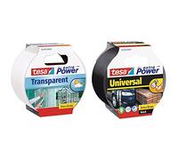 Tesa extra Power Clear Duct TapeCinta impermeable de reparación transparente para exteriores, 10 m x 50 mm + 56348-00001-05 Cinta americana Extra Power UNIVERSAL 10m x 50mm negra