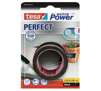 tesa Extra Power Perfect, Cinta de Reparación Reforzada en Tela para Confeccionar, Reparar, Fijar, Reforzar y Etiquetar, Negra, 2.75 m x 38 mm