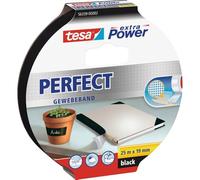 tesa extra Power Perfect Cinta de tela - Negra - 25 m x 19 mm | Cinta adhesiva reforzada con tejido - Para manualidades, reparar, fijar, reforzar y escribir - Interior y exterior