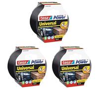 tesa Extra Power Universal, Cinta Adhesiva Americana Reforzada para Reparar, Fijar, Agrupar, Reforzar o Sellar, Negra, 10 m x 50 mm, Paquete de 3