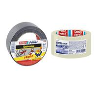 tesa Extra Power Universal, Cinta Adhesiva Americana Reforzada para Reparar, Fijar, Agrupar, Reforzar o Sellar, Gris, 30 m x 50 mm + Cinta de embalaje pack fuerte (66 m x 50 mm), transparente