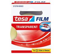 tesa film transparente, Cinta Autoadhesiva Resistente al Paso del Tiempo y al Rompimiento, Cinta de Oficina con Fuerte Adhesión, 33 m x 19 mm