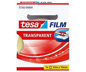 tesa film transparente, Cinta Autoadhesiva Resistente al Paso del Tiempo y al Rompimiento, Cinta de Oficina con Fuerte Adhesión, 33 m x 15 mm
