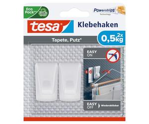 tesa Ganchos adhesivos para papel pintado y enlucido - 2 unidades | Ganchos autoadhesivos para guirnaldas y luces - 500 g por gancho - se retiran sin dejar marcas