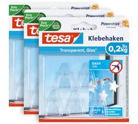 tesa - Ganchos adhesivos para vidrio, ganchos invisibles para colgar espejos y superficies transparentes, soportan hasta 0.45 libras por gancho, paquete de 15, incluye 24 tiras adhesivas