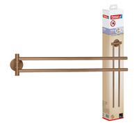 tesa MOON BRONZE Toallero de bańo - 84 x 50 x 456 mm | Toallero giratorio de dos brazos sin taladrar - Metal con recubrimiento PVD - Adhesivo incluido