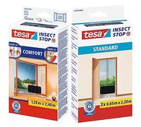 Tesa Insect Stop Malla Mosquitera Comfort Para Ventanas Francesas + 55679-00021-03 Malla Mosquitera Standard Para Puertas, 2 Telas De 0.65 Cm X 2.2 M, Color Negro