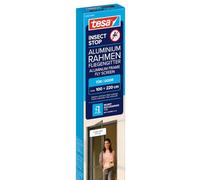 tesa INSECT STOP Mosquitera aluminio para puerta - 100 x 220 cm - Antracita | Mosquitera duradera con malla Clear View, marco de aluminio, cierre automático y montaje un 30 % más rápido