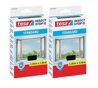 tesa Insect Stop Standard,Mosquitera para ventanas, protección contra insectos y mosquitos, se puede cortar, sin taladrar, red para moscas,1.5 m (2 unidades), color antracita (transparente)