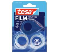 tesa Mini Dispensador con 2 rollos Crystal Clear - 10 m x 19 mm | Dispensador manual compacto y recargable - Para pegar con una mano - Incluye 2 rollos - Rojo/azul