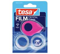 tesa Mini Dispensador con 2 rollos Crystal Clear - 10 m x 19 mm | Dispensador manual compacto y recargable - Para pegar con una mano - Incluye 2 rollos - Rosa, azul o blanco