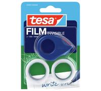 tesa Mini Dispensador con 2 rollos Invisible - 10 m x 19 mm - Rojo/azul | Dispensador compacto y recargable con 2 rollos de cinta - Diseño ergonómico
